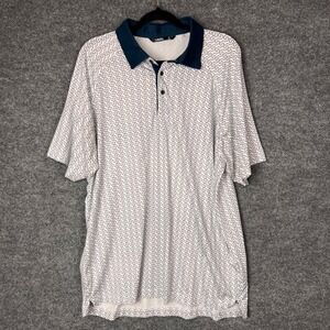 UNRL Golf Polo Shirt‎ Mens XL White Navy Geometric Pattern Short Sleeve